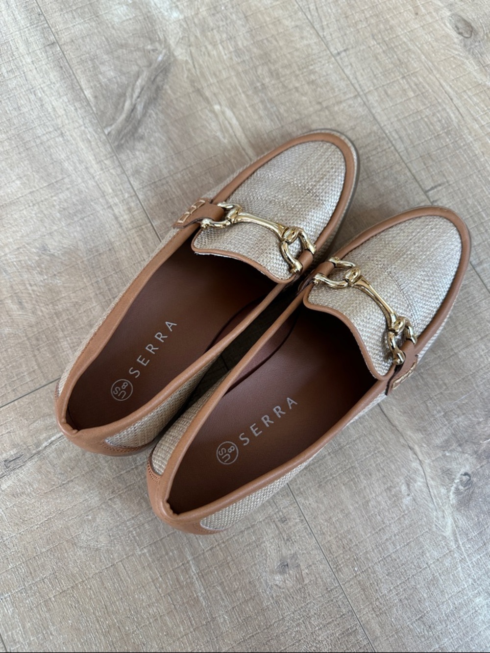 Serra Beige and Tan Loafers with Gold Horsebit